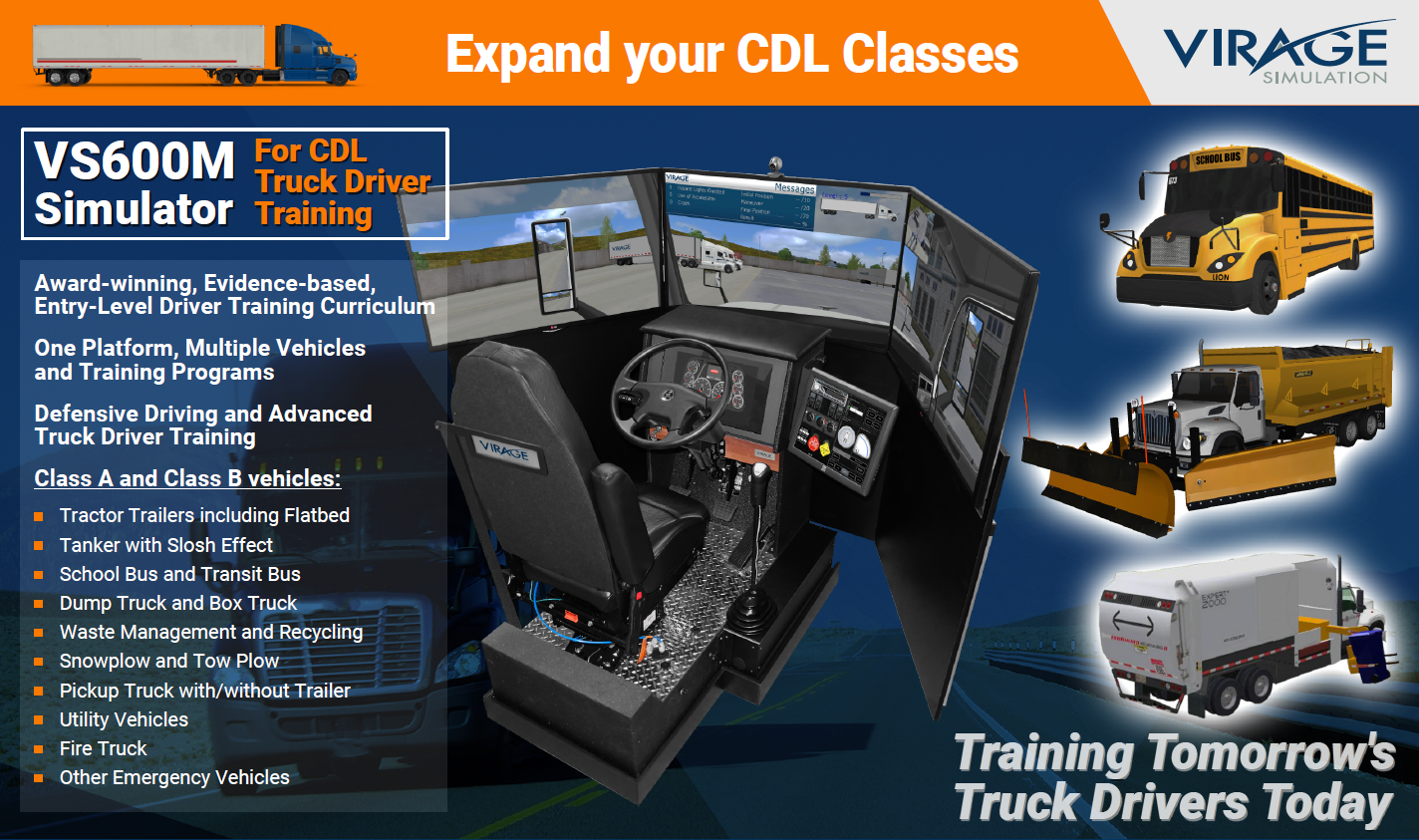 Expand your CDL classes with a VS600M CDL truck simulator and additional training modules